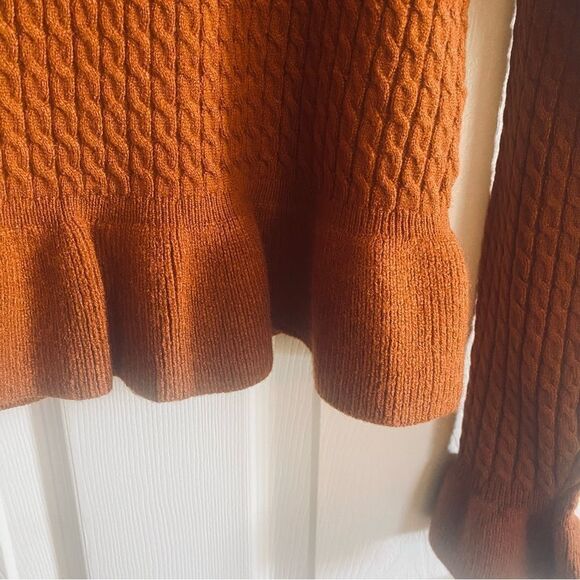 WAYF Square Neck Ruffle Peplum Sweater Top - Rust M - Picture 10 of 10